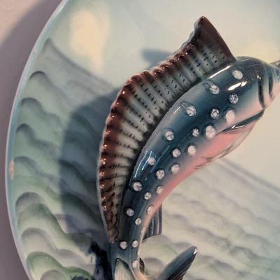 Vintage Florida Sailfish Embossed Raised Pink/Teal Souvenir Plate