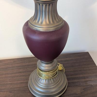 Pair Of Vintage Excelsior Brass & Maroon Enamel Table Lamps