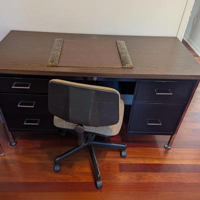 Industrial Metal Desk Table & Rolling Chair