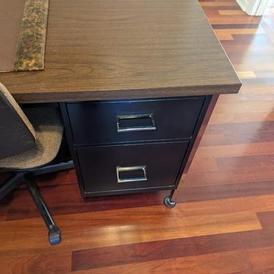 Industrial Metal Desk Table & Rolling Chair