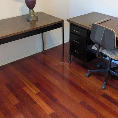 Industrial Metal Desk Table & Rolling Chair