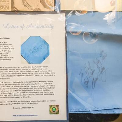 Lot 1: ELVIS PRESLEY CONCERT-WORN AND AUTOGRAPHED SCARF