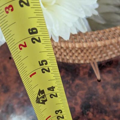 Approx 25" Tall Sharp Tribal Clay Fired Vase With Coiled Grass & Rattan Woven Top