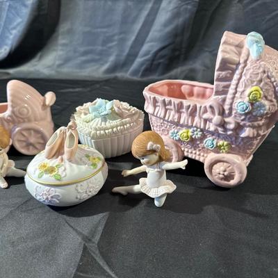 Vintage Floral & Ballerina Figurines and Trinket Dishes