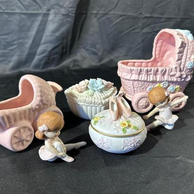 Vintage Floral & Ballerina Figurines and Trinket Dishes