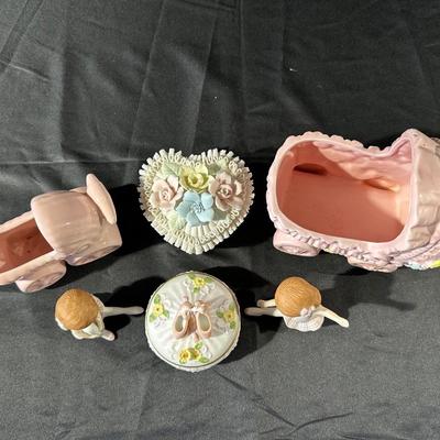 Vintage Floral & Ballerina Figurines and Trinket Dishes