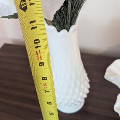 Vintage Milk Glass Vase Fenton Hobnail Ruffled Edge Bowl