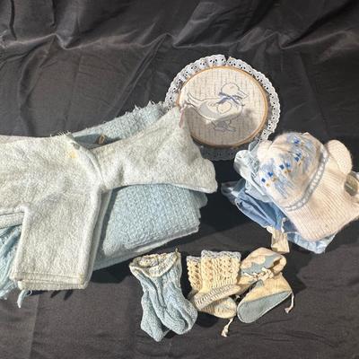 Baby Blues! Lot of Vintage & Antique Baby Clothing including a Baby Blanket & Woolen Bunting