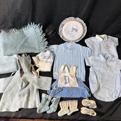 Baby Blues! Lot of Vintage & Antique Baby Clothing including a Baby Blanket & Woolen Bunting