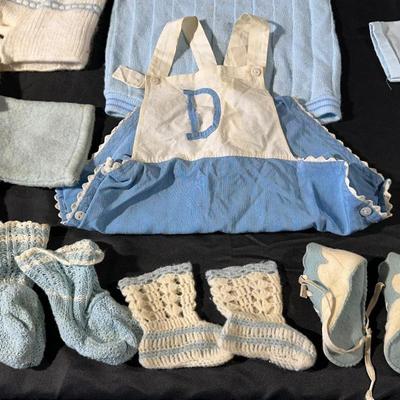 Baby Blues! Lot of Vintage & Antique Baby Clothing including a Baby Blanket & Woolen Bunting