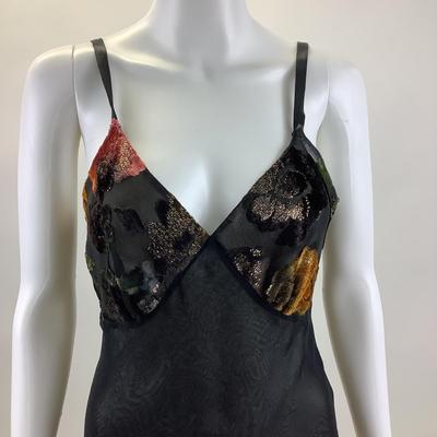 583 Victoria's Secret Gold Label Velvet Floral Black Slip Dress
