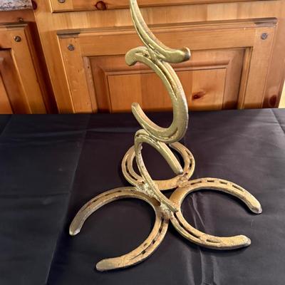 2 foot Tall Gold painted Horseshoe Display of 10 Horseshoes