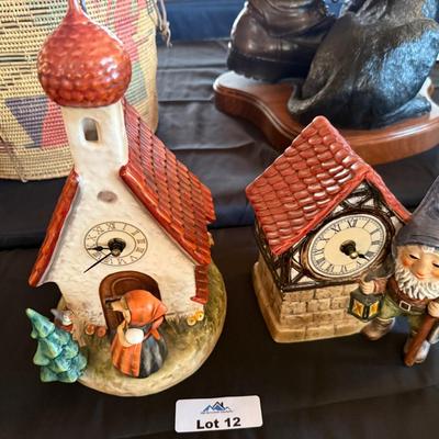 Hummel Cottage House Clock w/paperwork & Gnome Clock