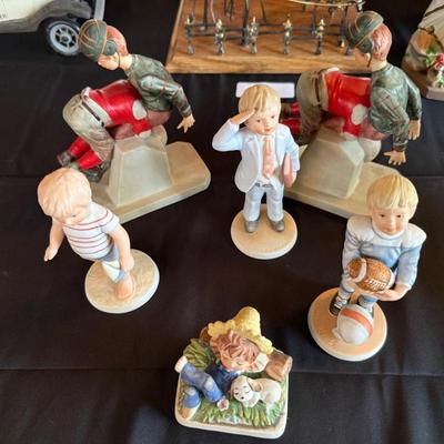 Norman Rockwell & Frances Hook porcelain pieces - 6 Total inc. 2 Gorham "Tackled" figures