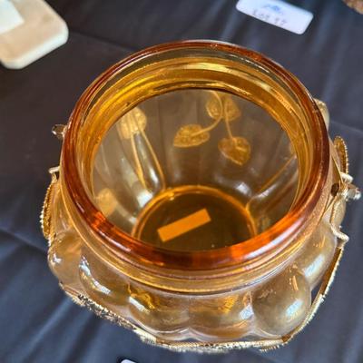Schmid Brothers Inc. Amber Glass Decanter/Candy Jar/Music Box