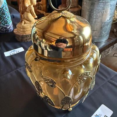 Schmid Brothers Inc. Amber Glass Decanter/Candy Jar/Music Box