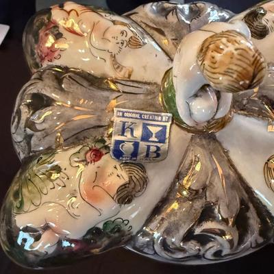 Ceramic Capodimonte footed candy dish & cup