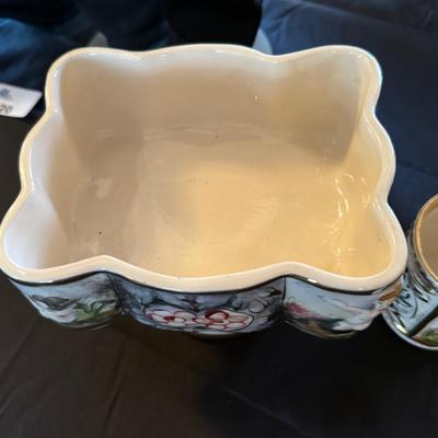 Ceramic Capodimonte footed candy dish & cup