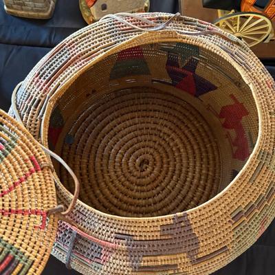 Large Native Indian Basket with lid & straps