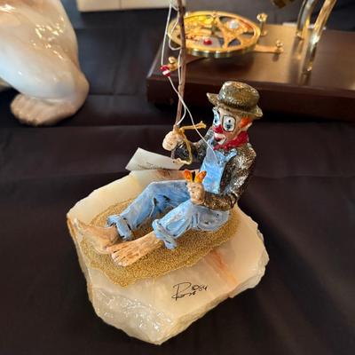Ron Lee signed and dated fishing clown on stone