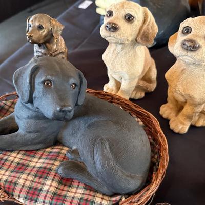 Collection of Dog figures - Coasters/Stone/Pair/1 in Basket/1 on tire swing +