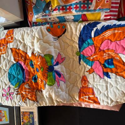 Vintage colorful Quilt & linens - Raggedy Ann & Andy & cute animal themed