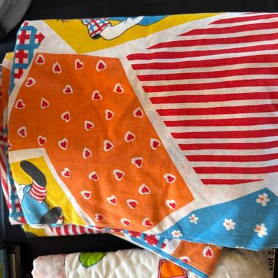 Vintage colorful Quilt & linens - Raggedy Ann & Andy & cute animal themed