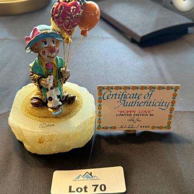 Ron Lee signed dated "Puppy Love" sculpture clown w/balloons & puppy