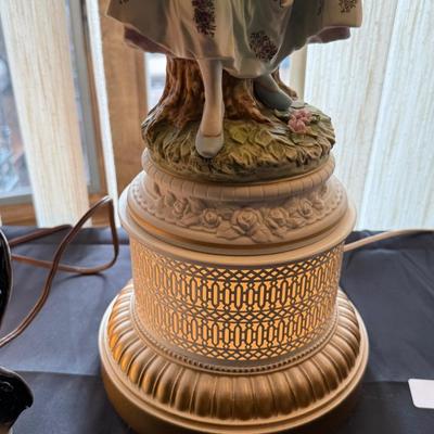Pair of Capodimonte ceramic Victorian couple - working table Lamps