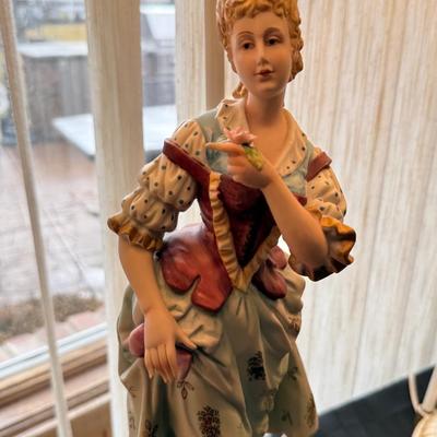 Pair of Capodimonte ceramic Victorian couple - working table Lamps