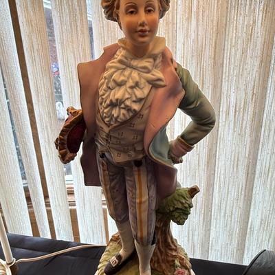 Pair of Capodimonte ceramic Victorian couple - working table Lamps
