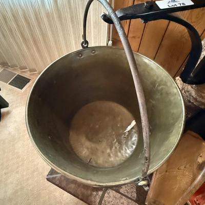Large Brass? hanging handled bucket with metal bracket