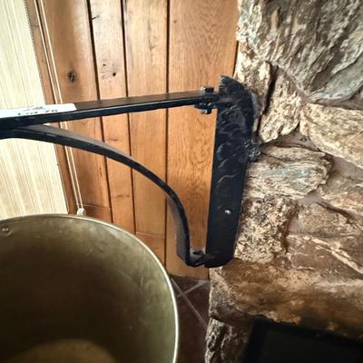 Large Brass? hanging handled bucket with metal bracket