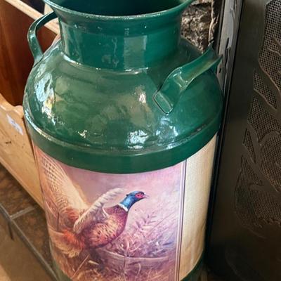 Large Green Milk Jug w/pheasant themed painting