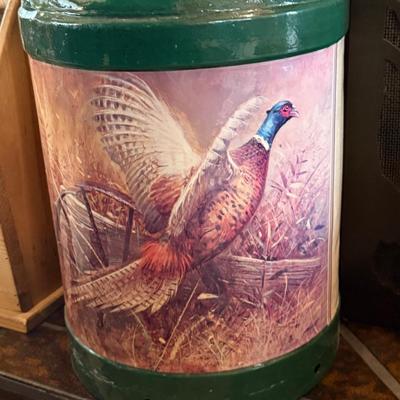 Large Green Milk Jug w/pheasant themed painting