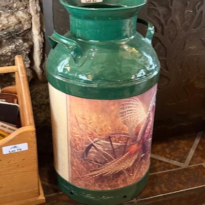 Large Green Milk Jug w/pheasant themed painting