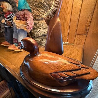 Vintage Carved Duck & Rifle Stock 3 Way Lamp