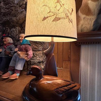 Vintage Carved Duck & Rifle Stock 3 Way Lamp