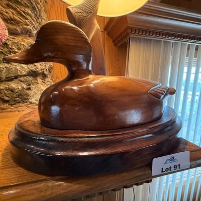 Vintage Carved Duck & Rifle Stock 3 Way Lamp