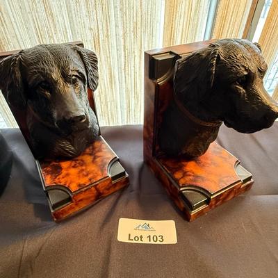 Pair of Black Lab heavy resin bookends