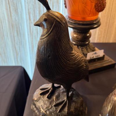 Family of Brass Quail - 3 pieces total w/4 total Quail