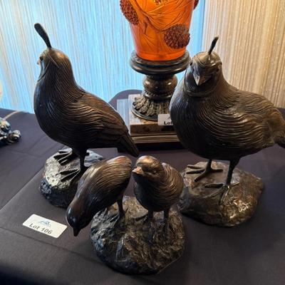 Family of Brass Quail - 3 pieces total w/4 total Quail