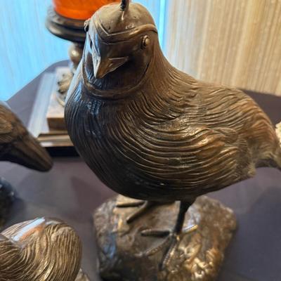 Family of Brass Quail - 3 pieces total w/4 total Quail