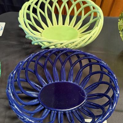 Pair of William Sonoma Ceramic Baskets - Blue & Green