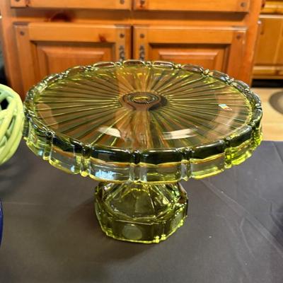 Vintage Green Glass pedestal Cake Stand/Serving Tray
