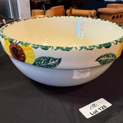 Large ceramic serving bowl w/sunflower border
