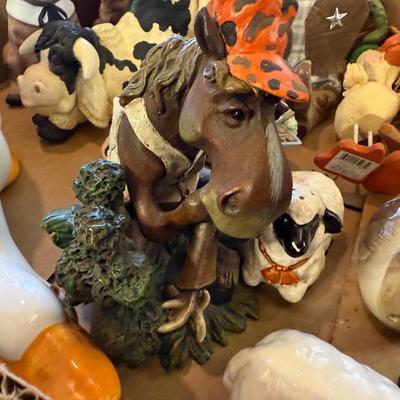Box of assorted animal figures - ducks/geese/cows/pigs/frogs