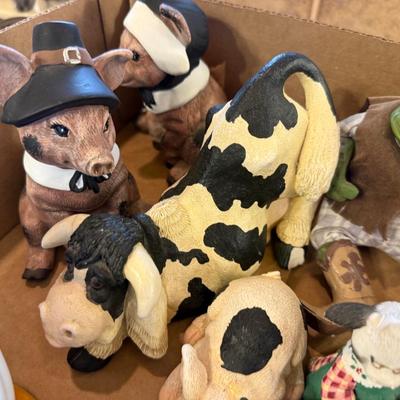 Box of assorted animal figures - ducks/geese/cows/pigs/frogs