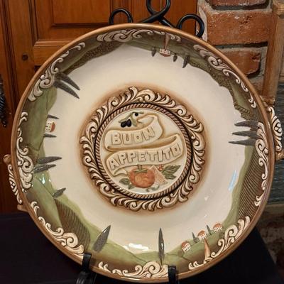Large Ceramic Serving Platter on metal stand "Buon Appetito"