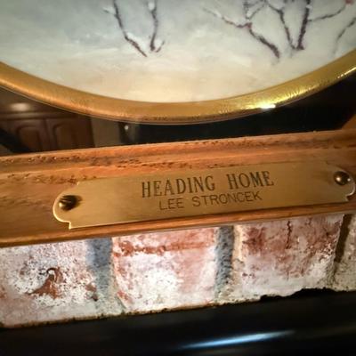 Collection of 5 ceramic plates in wood frames - hanging
